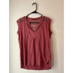 Y2K prAna Boho V Neck Sleeveless Shirt Pink Size Small Relaxed Fit V‎ Neck
